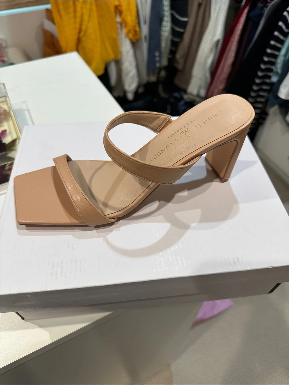Chinese Laundry Tan Square-Toe Strappy Block Heel Mule